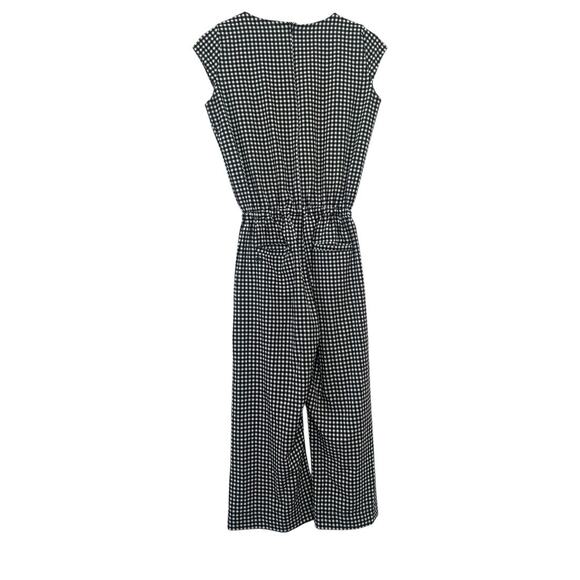 Albion Fit Black White Gingham Crop Jumpsuit Sleeveless Tie Waist Size XS - Picture 4 of 10